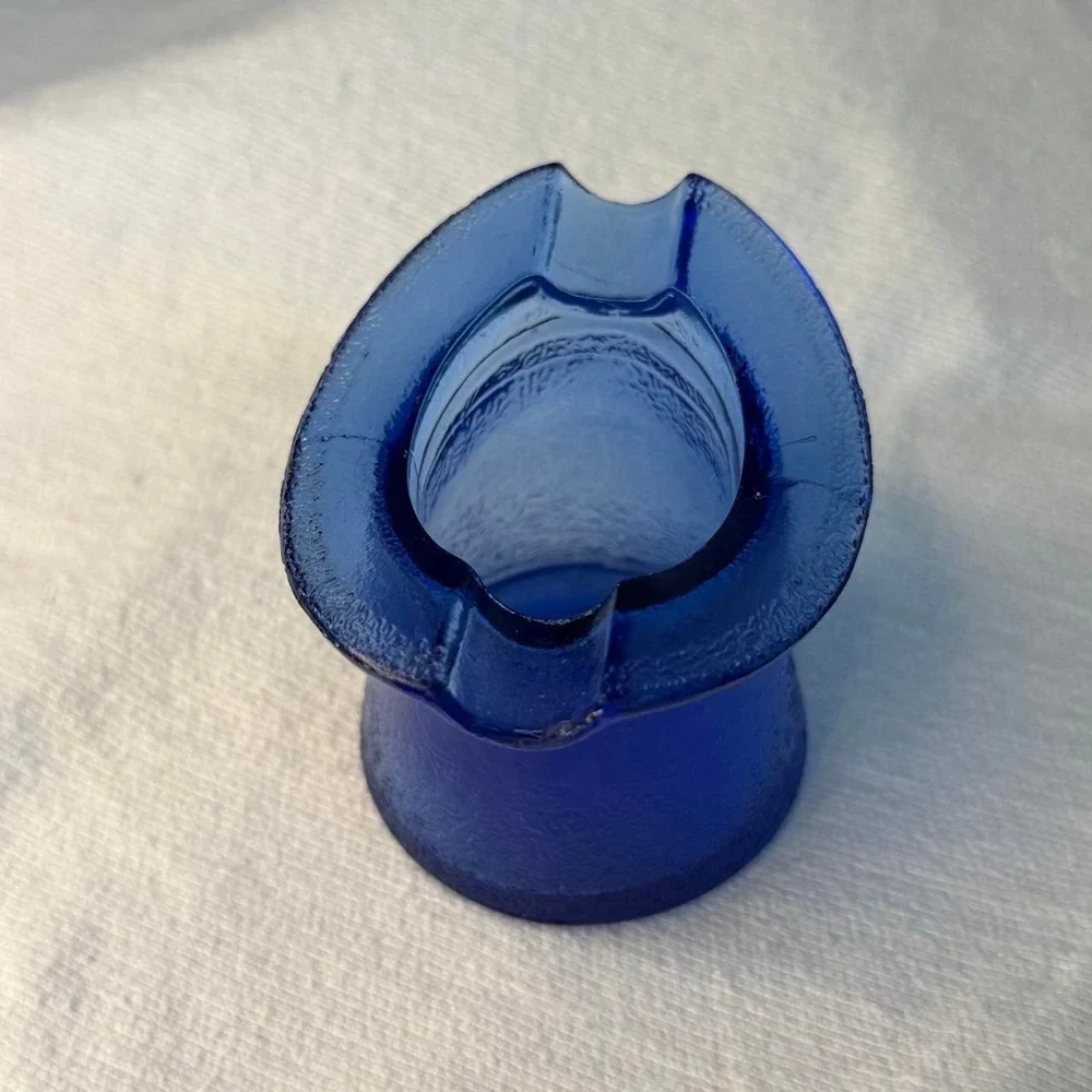 Vintage Blue Glass Top Hat Textured Surface